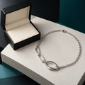 Silver-Tone Asymmetric Necklace with Sculptural Mixed Links