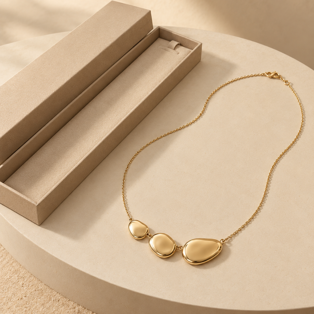 Gold-Tone Pebble Trio Necklace with Three Uneven Oval Pendants
