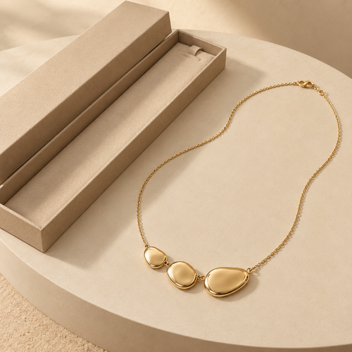 Gold-Tone Pebble Trio Necklace with Three Uneven Oval Pendants