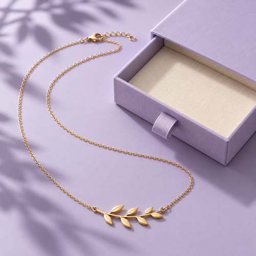 Gold-Tone Branch Necklace with Seven Pointed Leaf Silhouettes