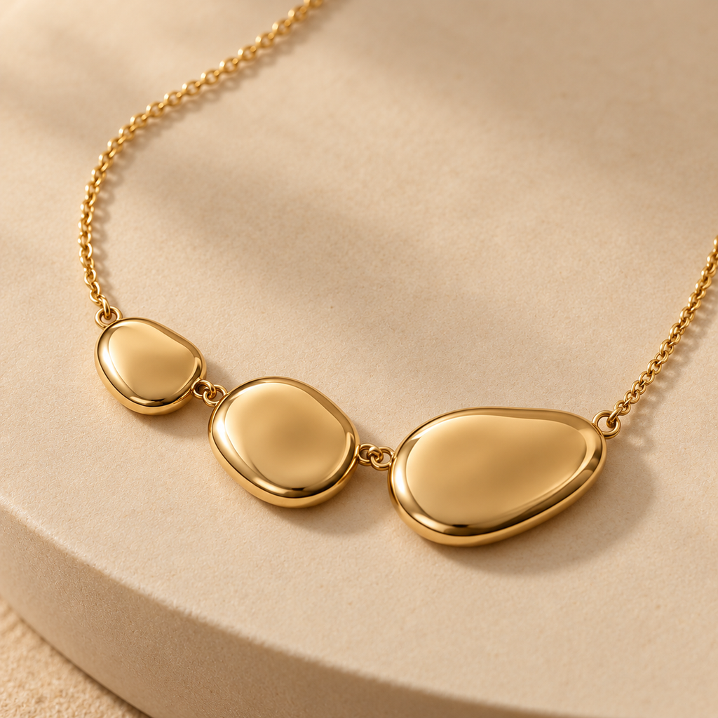 Gold-Tone Pebble Trio Necklace with Three Uneven Oval Pendants