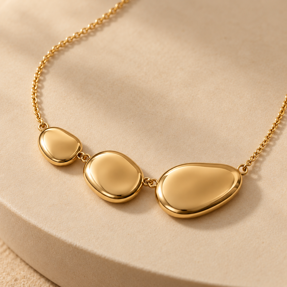Gold-Tone Pebble Trio Necklace with Three Uneven Oval Pendants