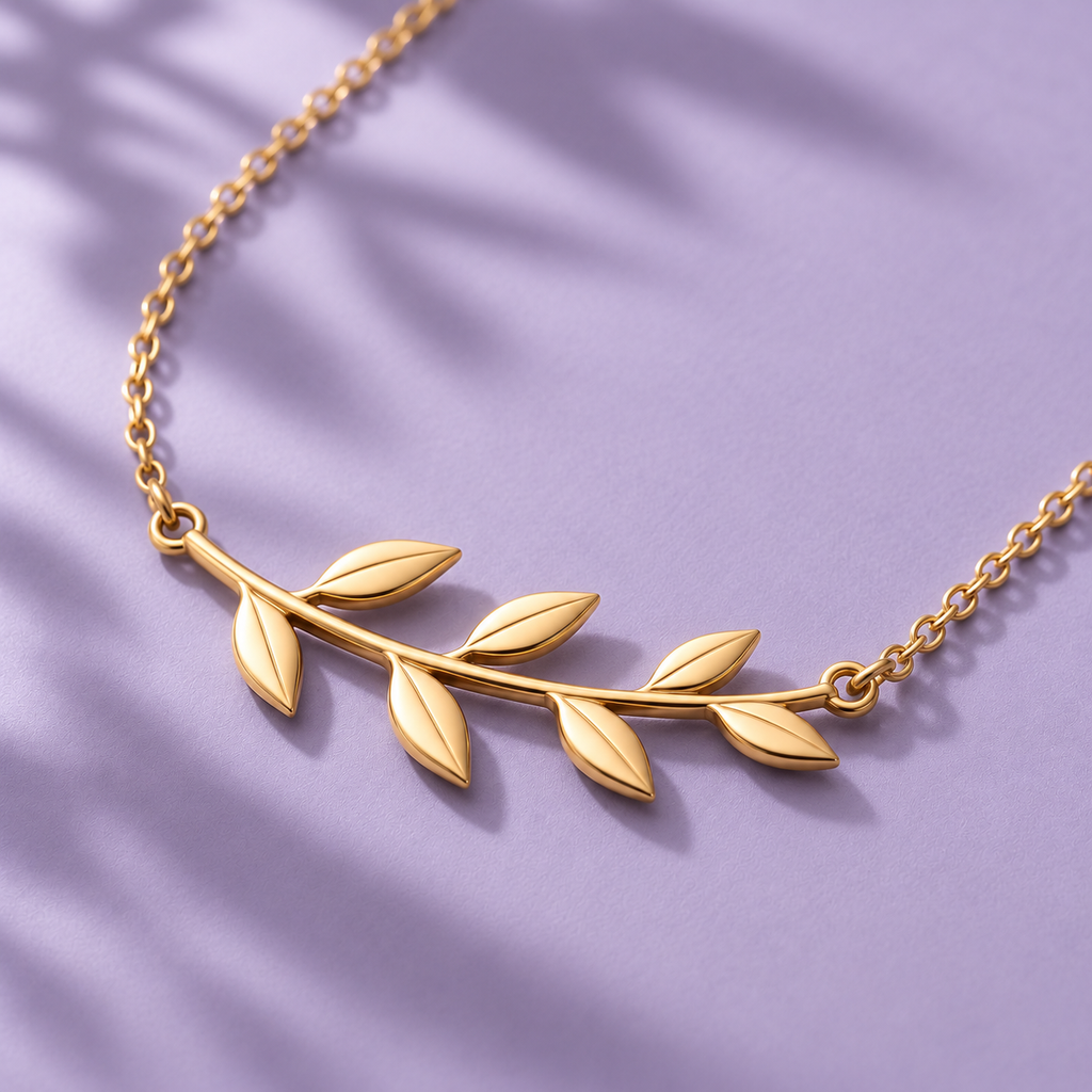 Gold-Tone Branch Necklace with Seven Pointed Leaf Silhouettes