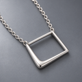Silver-Tone Offset Square Necklace with Rounded Open Frame