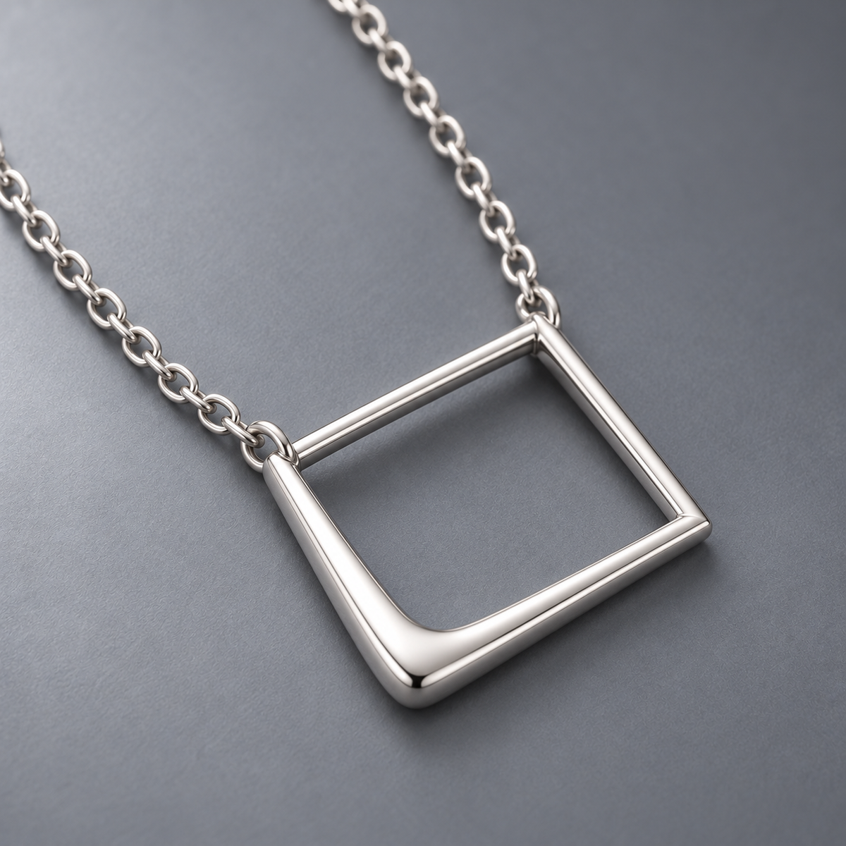 Silver-Tone Offset Square Necklace with Rounded Open Frame