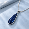 Deep Blue Teardrop Necklace with Slim Silver-Tone Outline