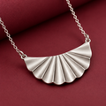 Silver-Tone Pleated Fan Necklace with Scalloped Pendant